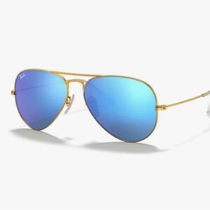 Ray-Ban Gold Frame Aviator Sunglasses with Reflective Blue Lenses